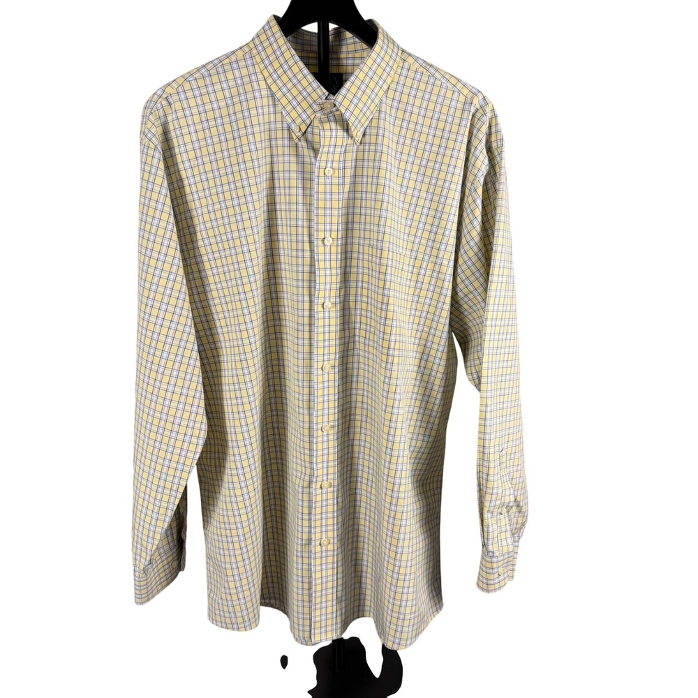 Jos. A. Bank Travelers Collection Mens XL Yellow Blue Plaid Button Down Shirt